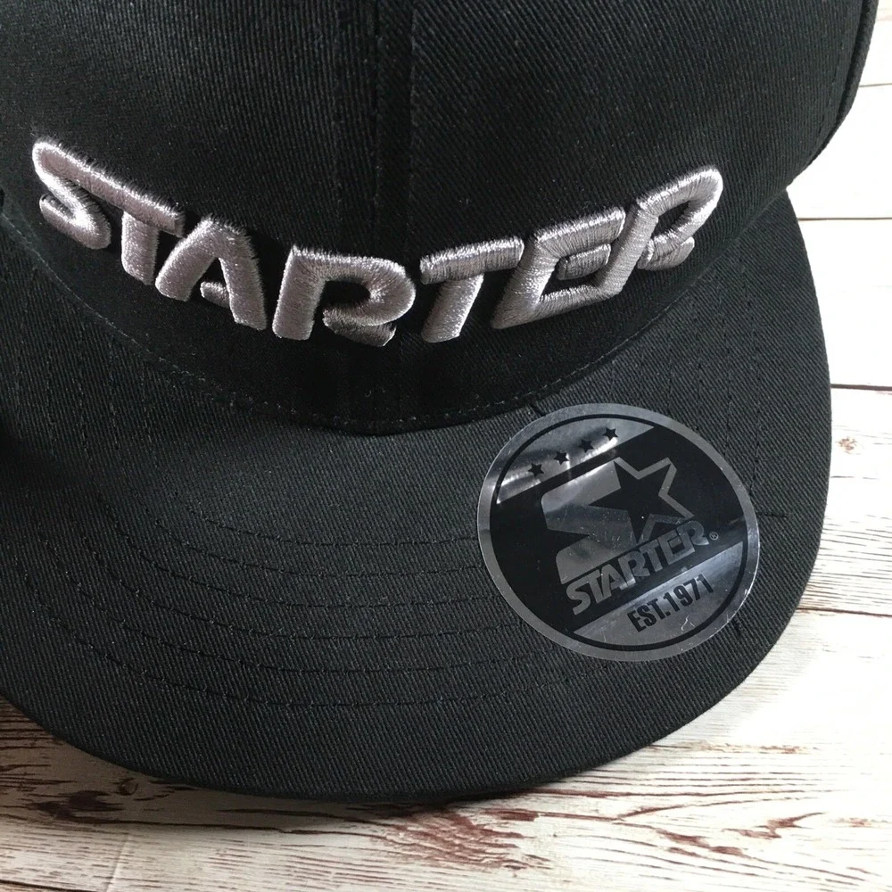 Starter Men's STAR-FIT Flat Brim Cap, Black Size Medium